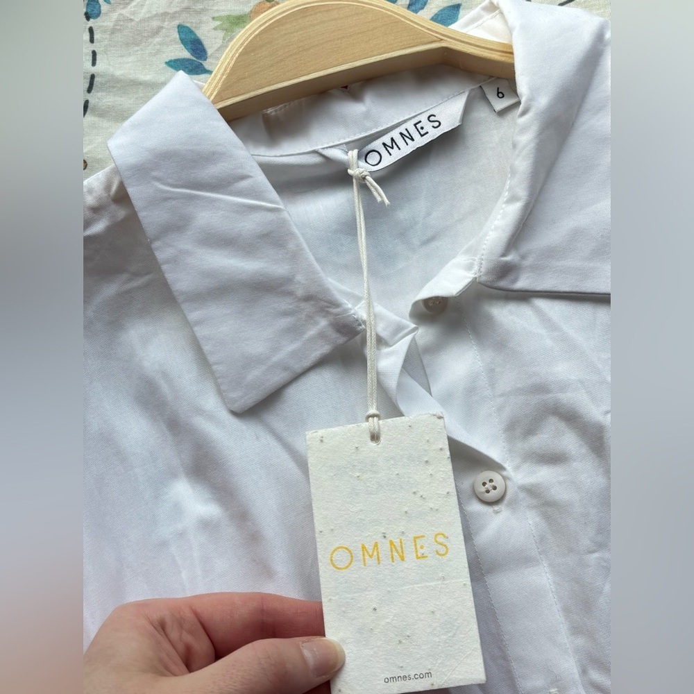 Nwt Omnes Winona White Poplin Cotton Puff Sleeve White Mini Wrap Dress Size 6 — image 3 of 5